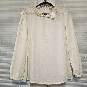 Ann Taylor Loft Blouse with Pearl Collar - Large Petite